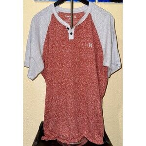 HURLEY SZ XXL 2 Tone Red/Gray Buttons Henley Men's T-Shirt Top Blouse
